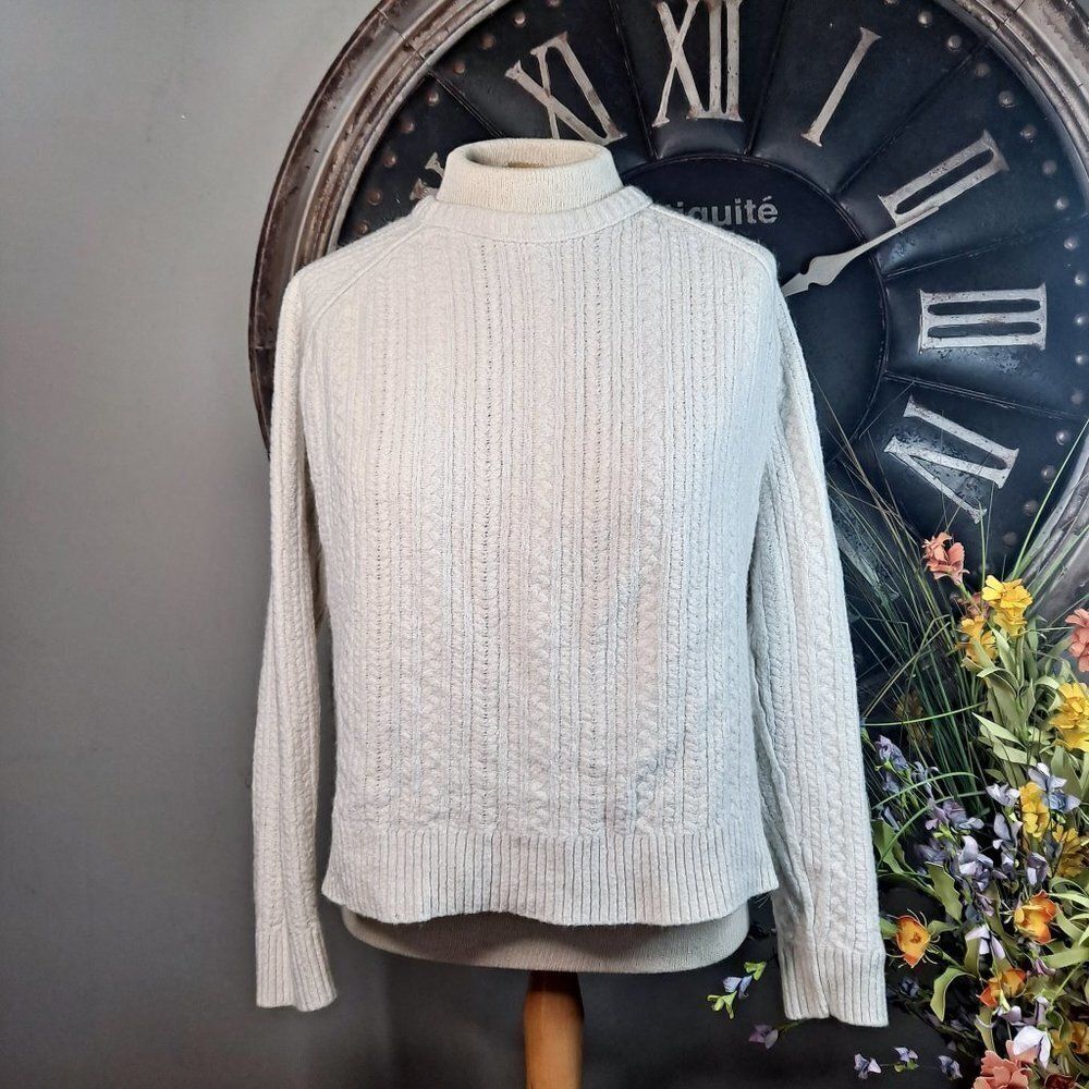 ATM Ivory Cropped Cable Knit Sweater XS Women's Crewneck Pullover - Picture 2 of 5